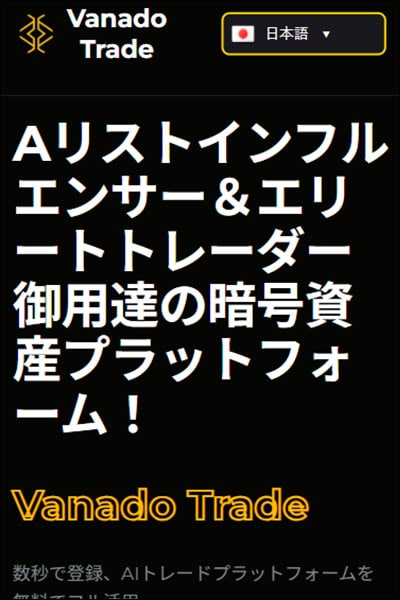 Vanado Tradeの公式サイトの問題
